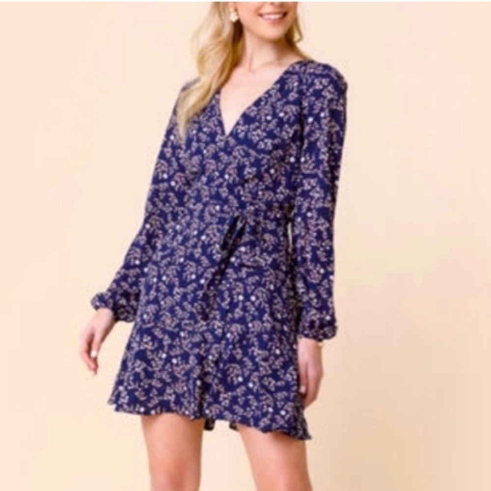Trixxi Navy Floral Long Sleeve Dress